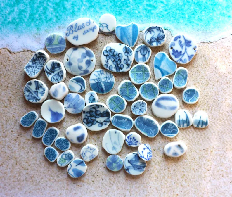 49 Pcs Tumbled Blue & White Bulk Beach Sea Pottery Selection of Well Tumbled Pcs Perfect for Pend... | Etsy (US)