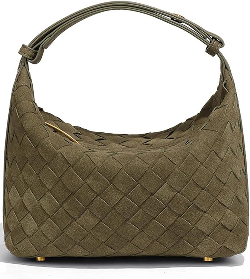 Brown Suede Handbag for Women — Woven Suede Bag, Small Top-Handle Purse, Zip-Top, Microsuede | Amazon (US)