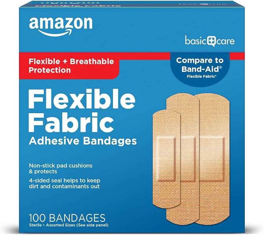 Amazon Basic Care Flexible Fabric Adhesive Bandages, First Aid and Wound Care Supplies, Assorted ... | Amazon (US)