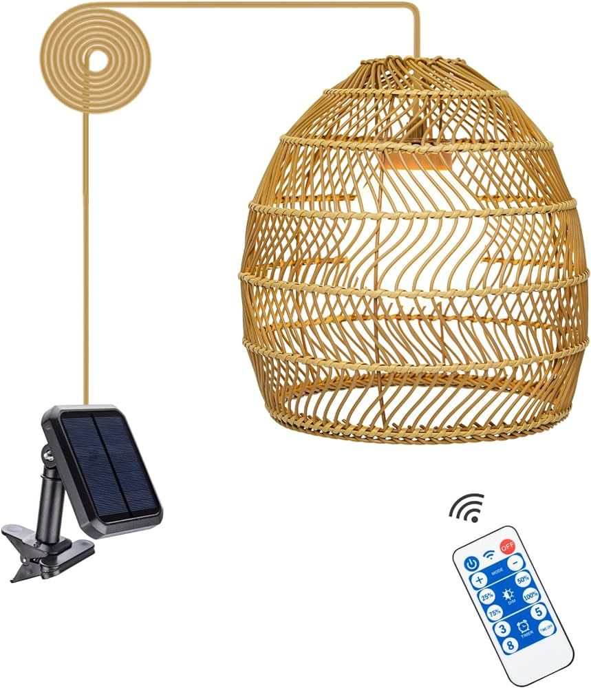 Solar Pendant Light Outdoor Hanging Lantern Solar Outdoor Chandelier with Remote Dimmable for Por... | Amazon (US)