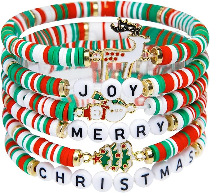 Artlunar 6 Pack Christmas Bracelets: Joy & Merry Candy-Style Stacks for Women & Teens - Perfect C... | Amazon (US)