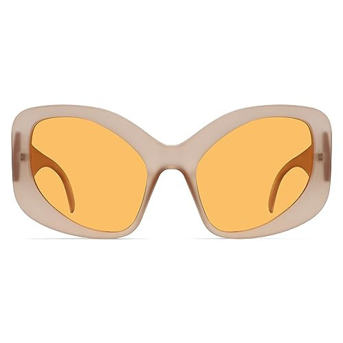 TYA Oversized Sunglasses for Women Fashion Oval Futuristic Chunky Sunglasses Cat-Eye Rectangular Shades Glasses Eyeglasses Orange | Amazon (US)