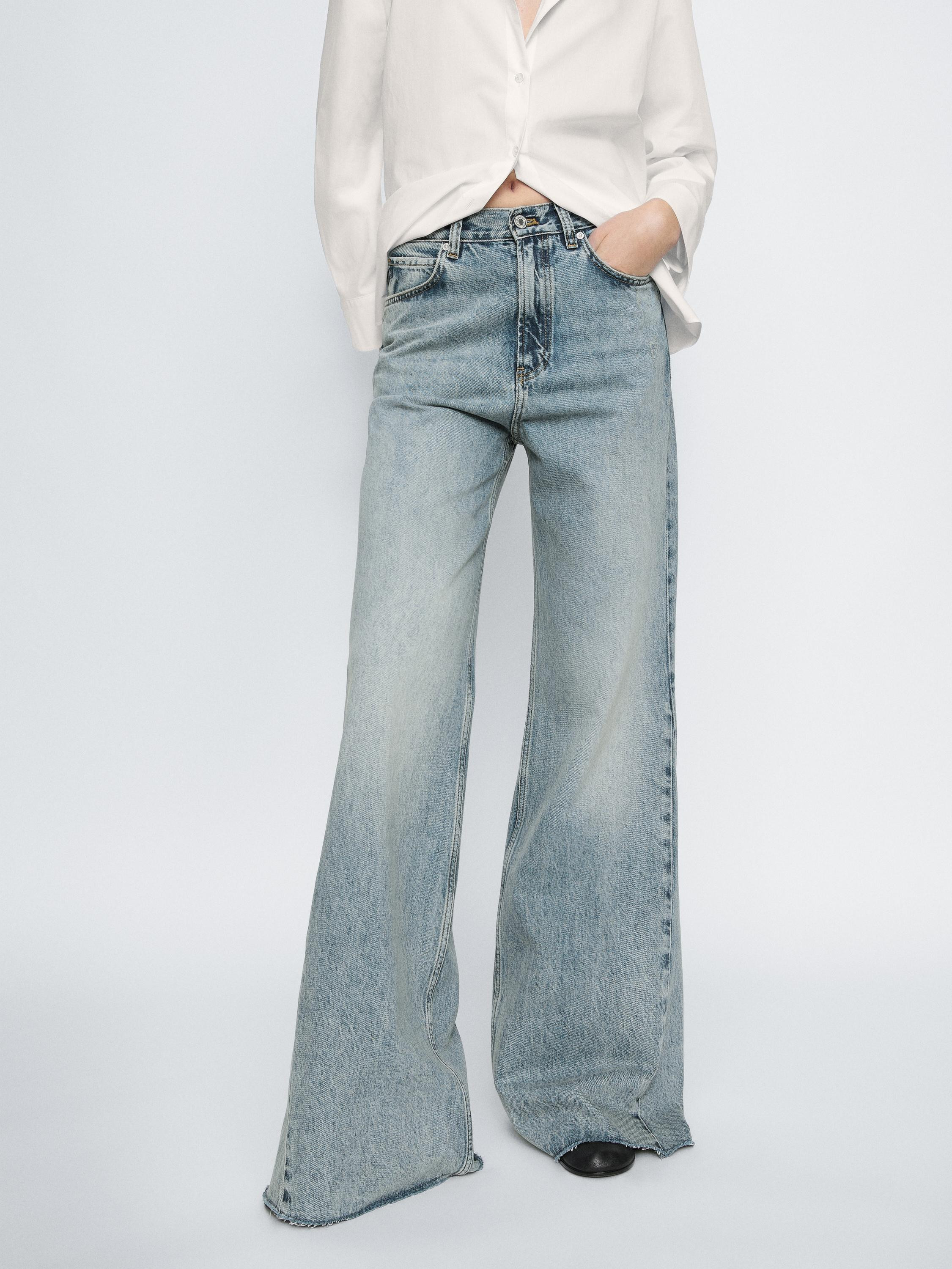 High-waist flared cotton jeans | Massimo Dutti US