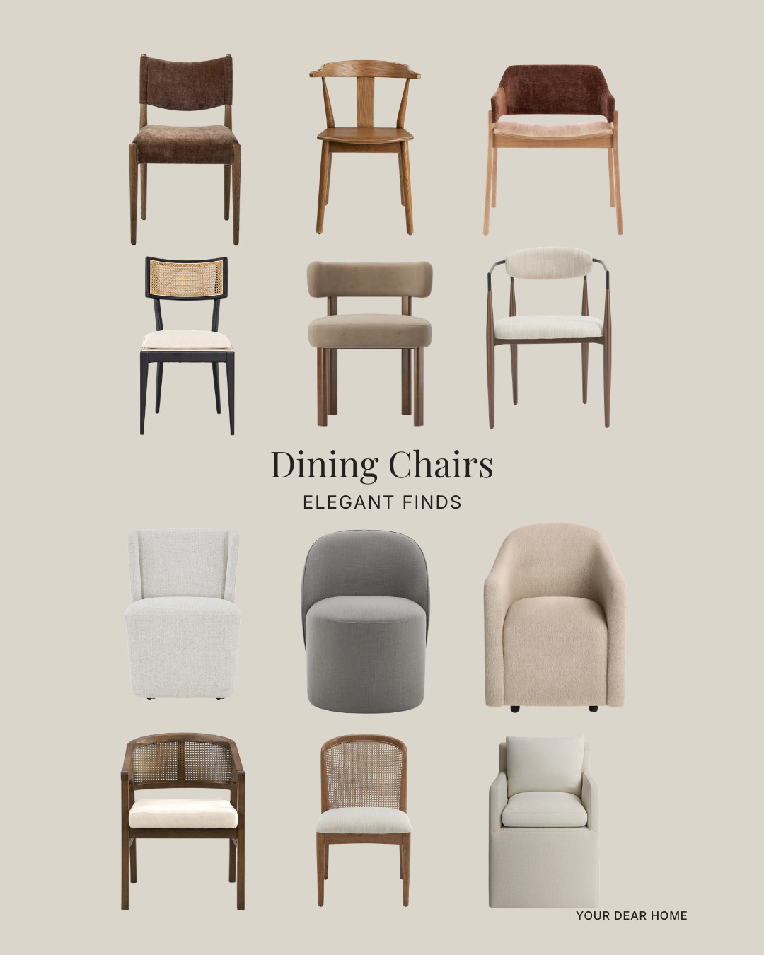 Mixing dining chairs is one of my favorite ways to make a space feel designer. You don’t need all 6 to match. Combine wood, upholstery, cane, or even a slightly darker tone at the ends. These are elegant, versatile options that layer beautifully with wood tables. 

 #LTKHome