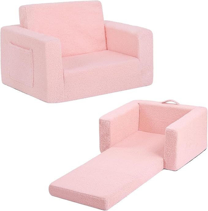 Welnow Toddler Chair, 2-in-1 Soft Sherpa Kids Sofa, Convertible Toddler Couch Lounger, Flip Out K... | Amazon (US)