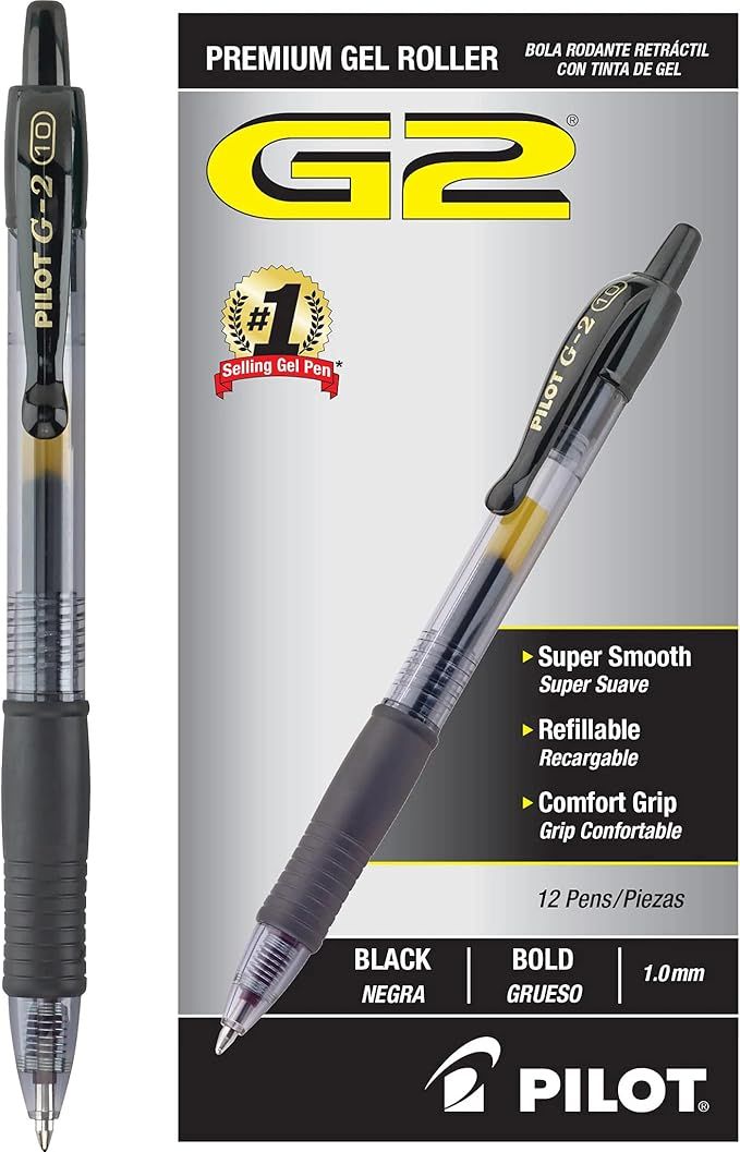 PILOT G2 Premium Refillable & Retractable Rolling Ball Gel Pens, Bold Point, Black Ink, 12-Pack (... | Amazon (US)