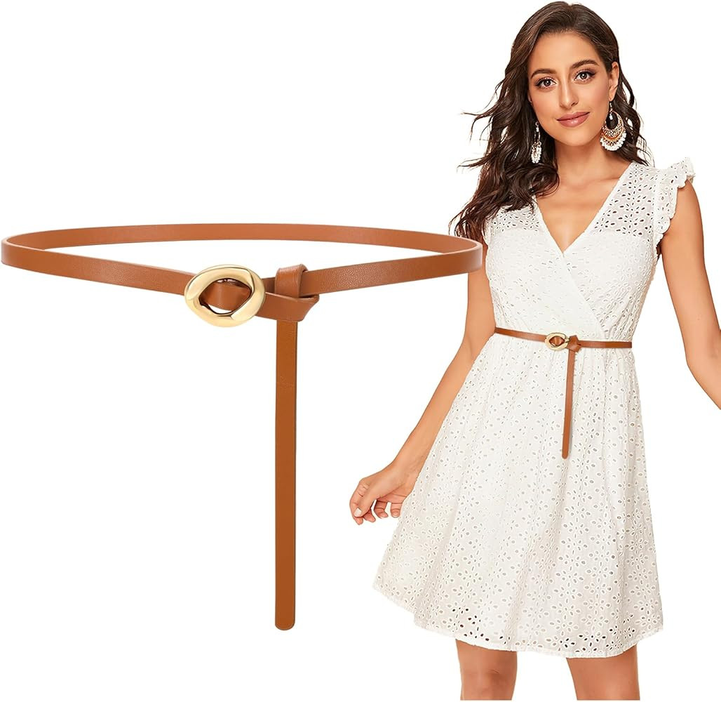 SUOSDEY Thin Belt for Women, Fashion Waist Belt for Dress Shirt, Adjustable Knot Skinny Belt | Amazon (US)