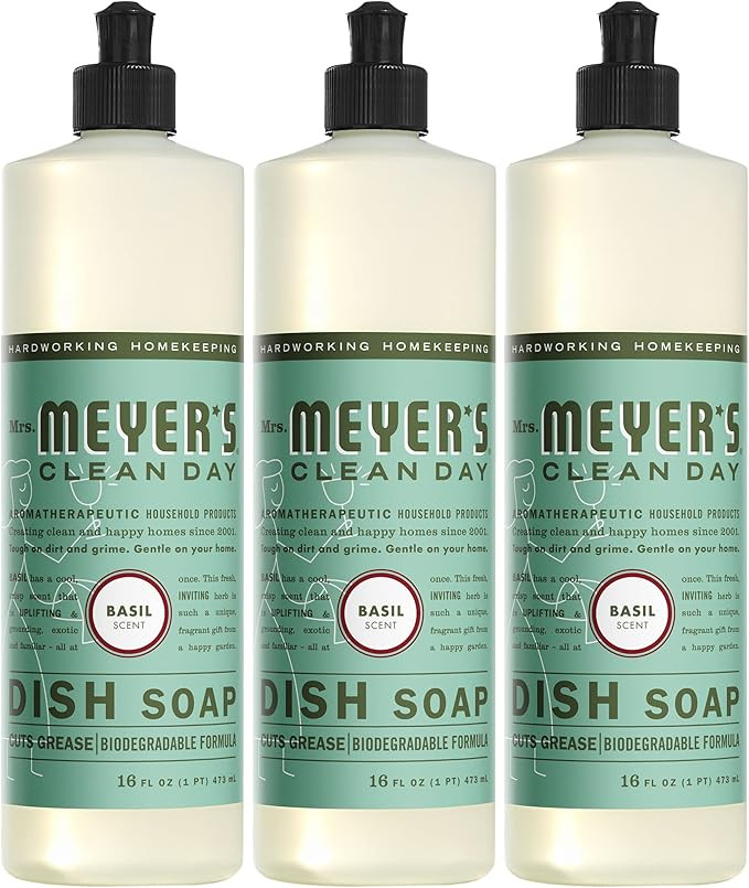 MRS. MEYER'S CLEAN DAY Liquid Dish Soap, Biodegradable Formula, Basil, 16 fl. oz - Pack of 3 | Amazon (US)
