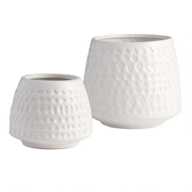 Matte White Geometric Ceramic Planter | World Market
