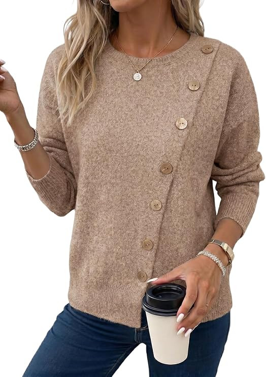 Dokotoo Sweaters for Women Trendy Crewneck Long Sleeve Solid Sweater Tops | Early Fall Fashion, C... | Amazon (US)