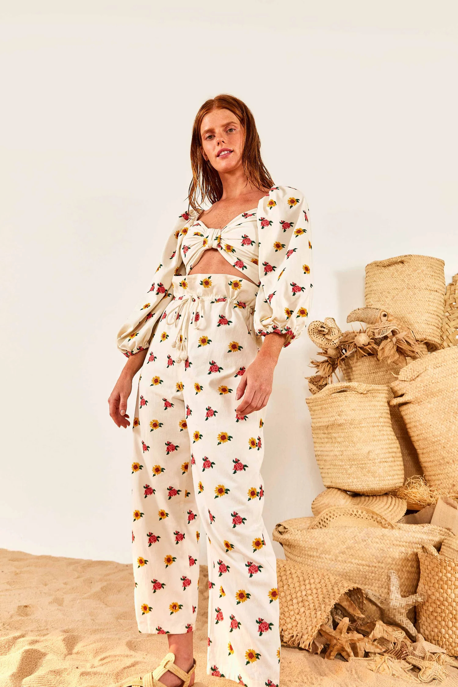 Flowers Pants | Mixed Cross Stitch | FarmRio (US)