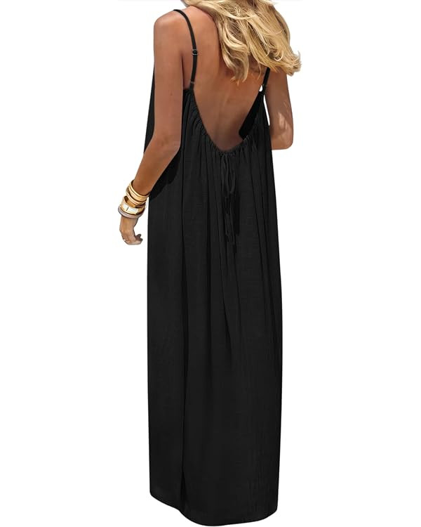 ANRABESS Backless Cami Summer Maxi Sun Dresses for Women | Loose Flowy Dress，Spaghetti Strap Lo... | Amazon (US)