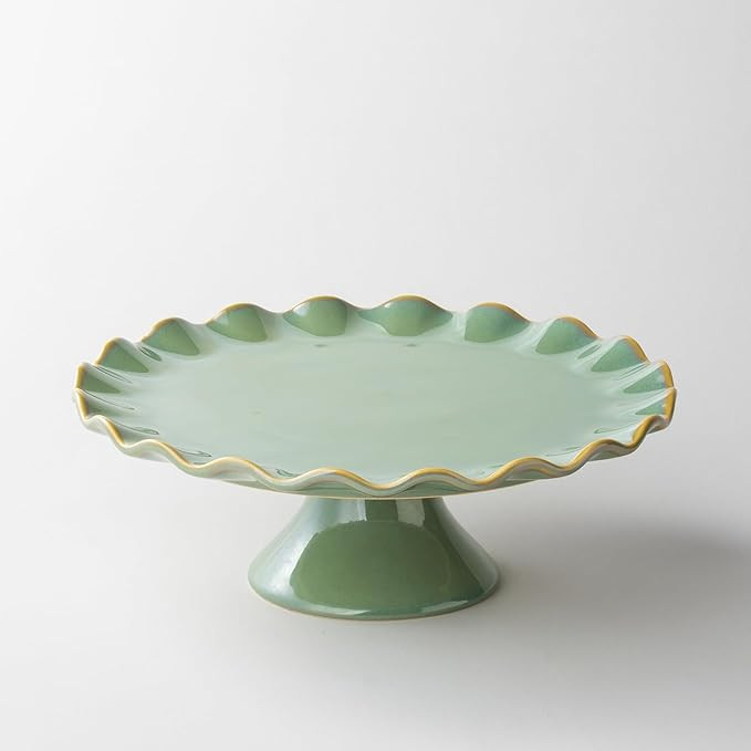 Cake Stand Ceramic, Small Cake Stand for 8 Inch Cake, Vintage Dessert Stand with Ruffle Trim, Dec... | Amazon (US)