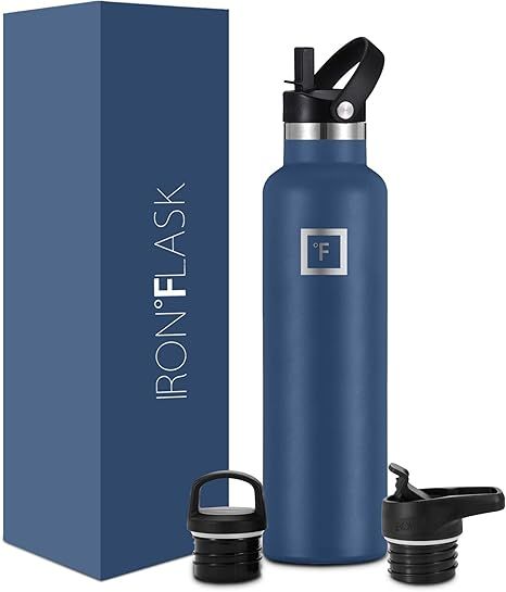 IRON °FLASK Sports Water Bottle - 24 Oz, 3 Lids (Straw Lid), Leak Proof, Vacuum Insulated Stainl... | Amazon (US)
