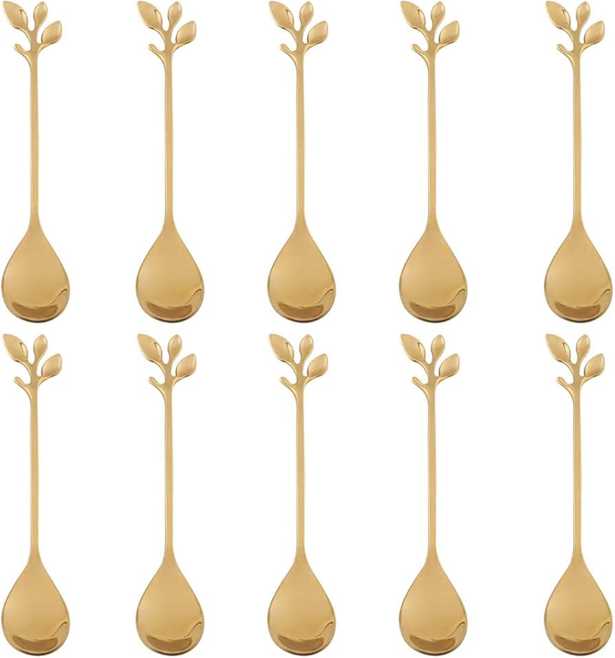 Stainless Steel Gold Leaf Coffee Spoon-AnSaw 10 Pcs Creative Tableware Dessert Spoons, Stirring, ... | Amazon (US)