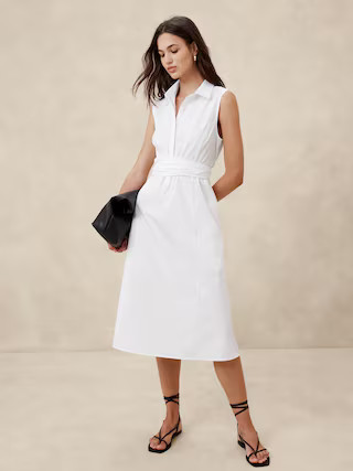 Poplin Cross-Waist Midi Dress | Banana Republic Factory