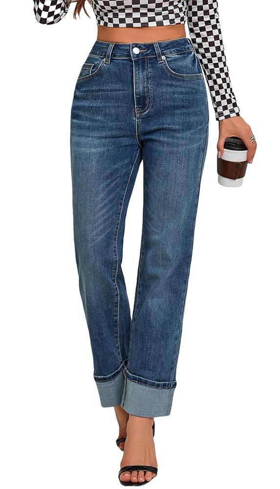 Womens Jeans High Waisted Stretchy Straight Leg Jeans for Women Tummy Control Trendy Cute Ankle F... | Amazon (US)