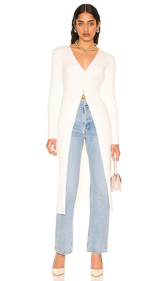 Wide Rib Long Cardigan in Chalk | Revolve Clothing (Global)