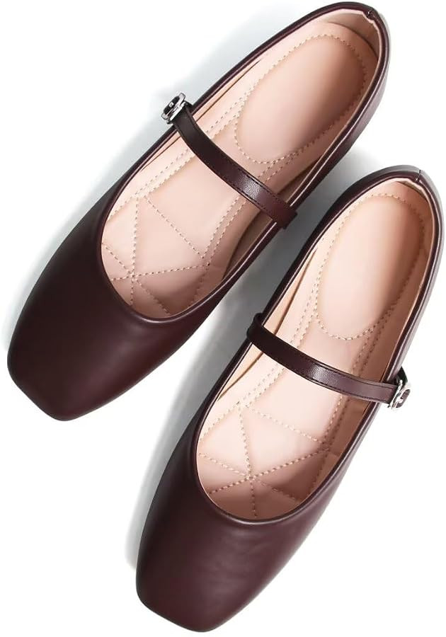 TN TANGNEST Leather Flats for Women Retro Mary Jane Flats | Amazon (US)