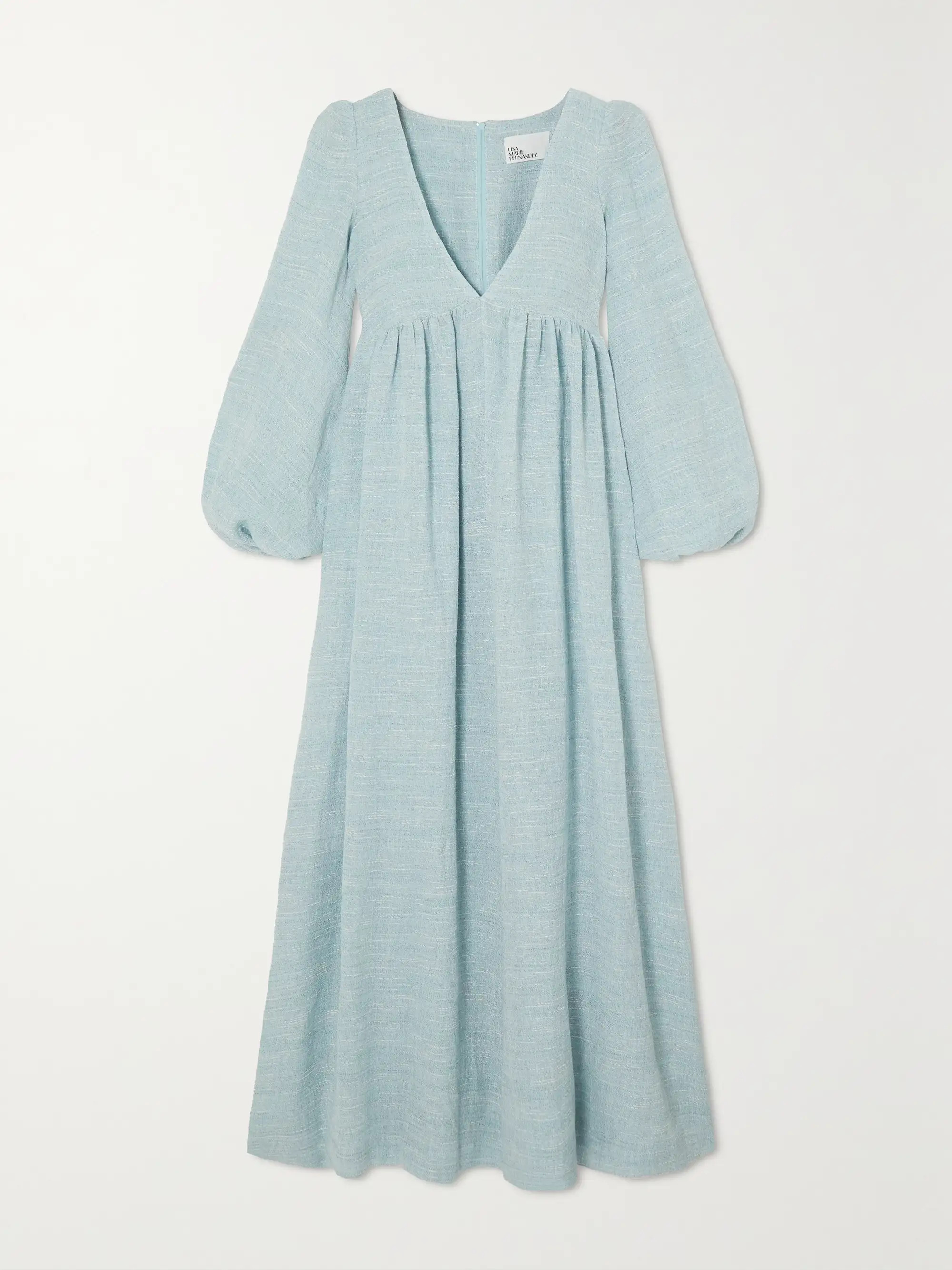 + NET SUSTAIN Carolyn linen-blend bouclé-gauze maxi dress | NET-A-PORTER (US)