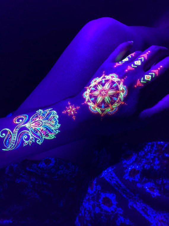 UV Glow in the Dark Party Tattoos Lotus Flower Mandala | Etsy | Etsy (US)