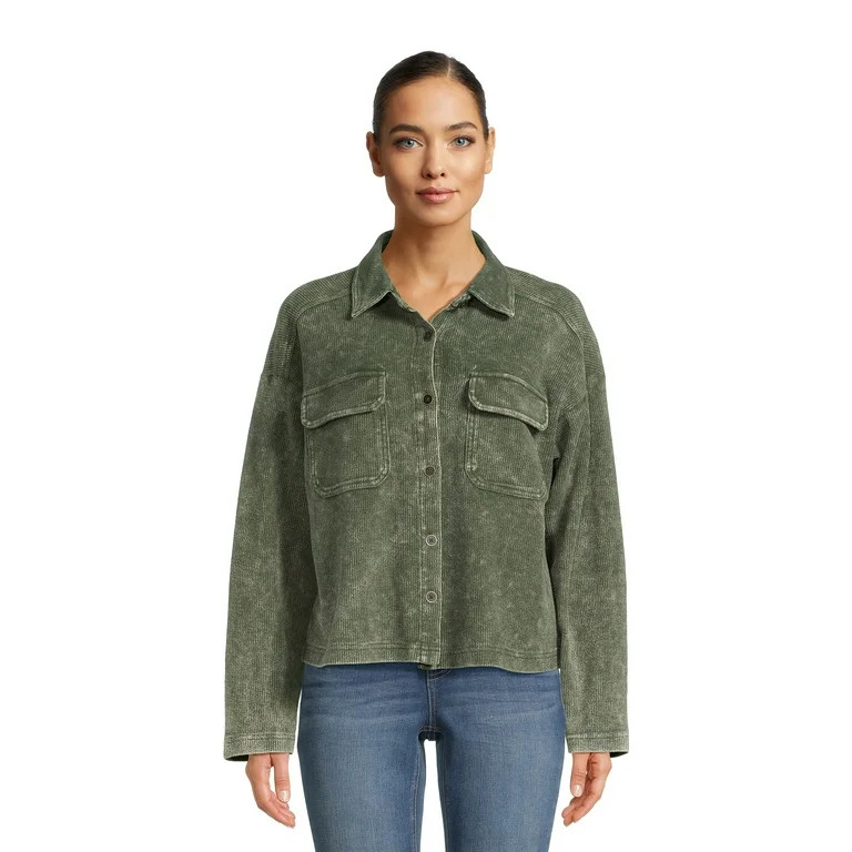 Time and Tru Women's Cropped Corduroy Shacket, XS-XXL | Walmart (US)