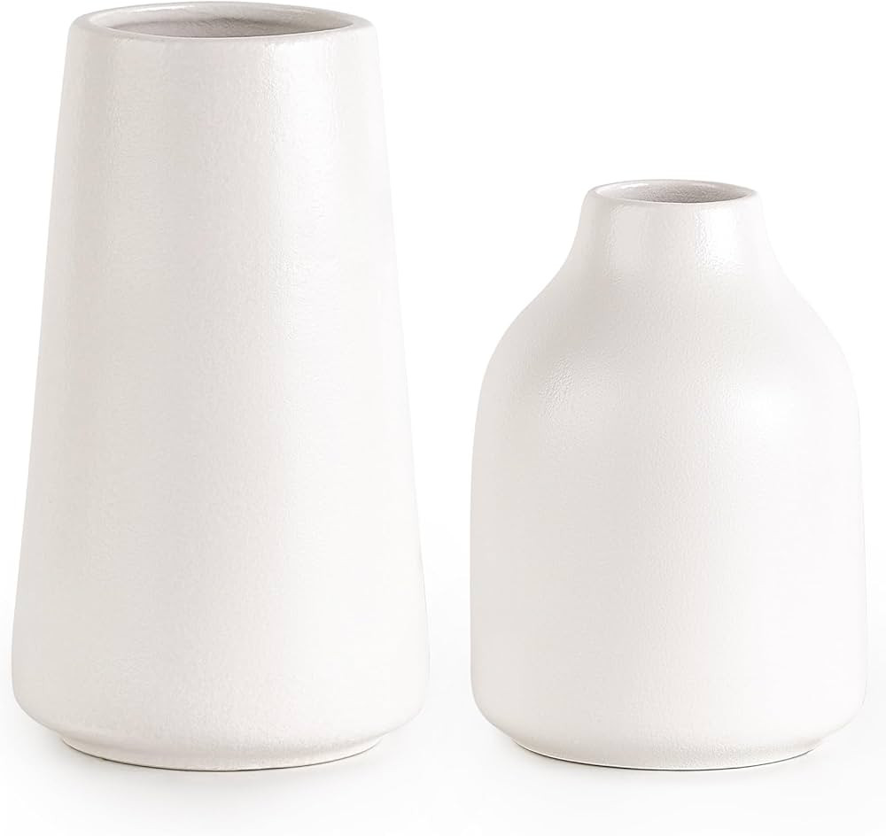 Mkono Ceramic Flower Vase, Set of 2 Decorative White Vases Minimalism Style for Modern Table Shel... | Amazon (US)