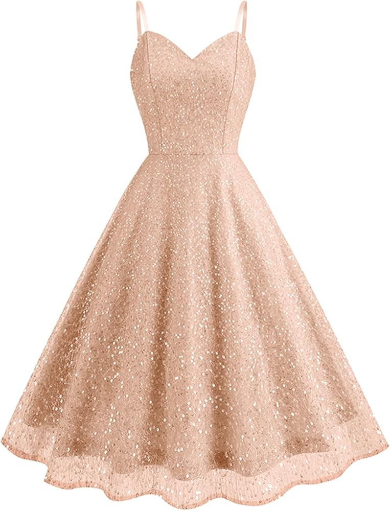 Women's Glitter Sequin Dress Spaghetti Strap Sparkle Party Dress Sparkly Homecoming Dress Short W... | Amazon (US)