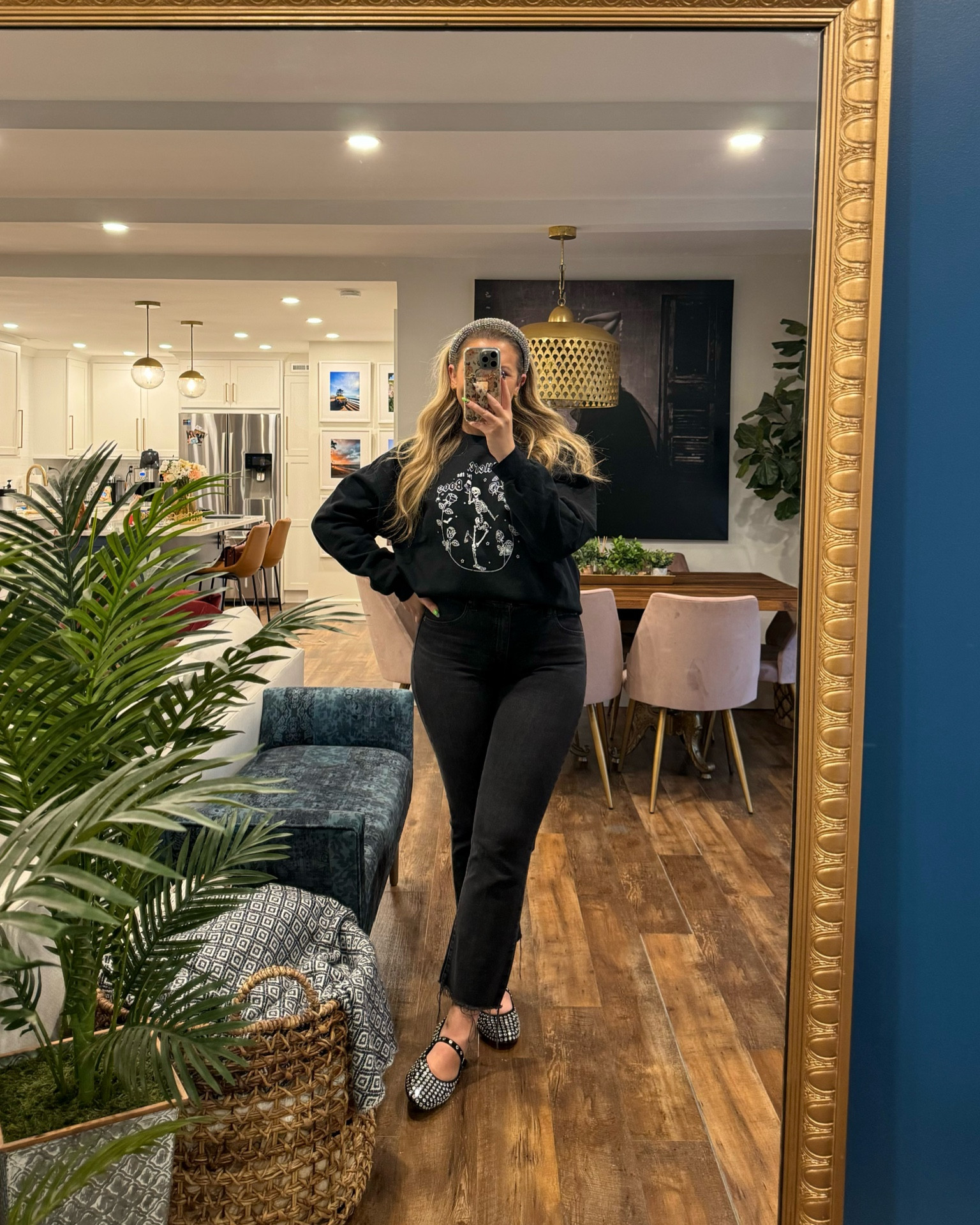 Halloween outfit, all black outfit, Halloween sweatshirt, gap kick flare jeans wearing a 31 currently 40% off 

#LTKStyleTip #LTKMidsize #LTKSaleAlert