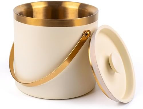3L beige white Double Wall Insulated Stainless Steel Ice Bucket with scoop for Cocktail Bar,Metal... | Amazon (US)