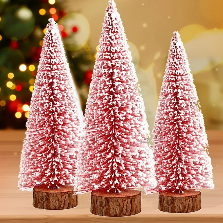 PEIBang 6 Inch Mini Christmas Tree Decorations,Artificial Bottle Brush Christmas Tree with Wood B... | Walmart (US)