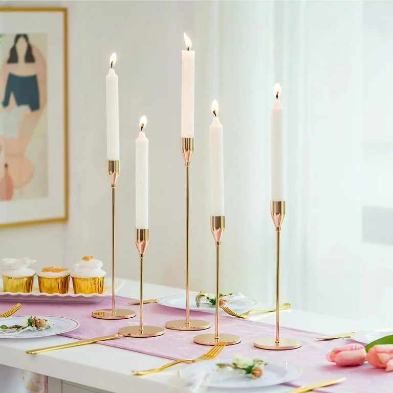 Sziqiqi Gold Taper Candle Holders Candlestick Holder for Wedding Centerpiece Set of 5 | Walmart (US)