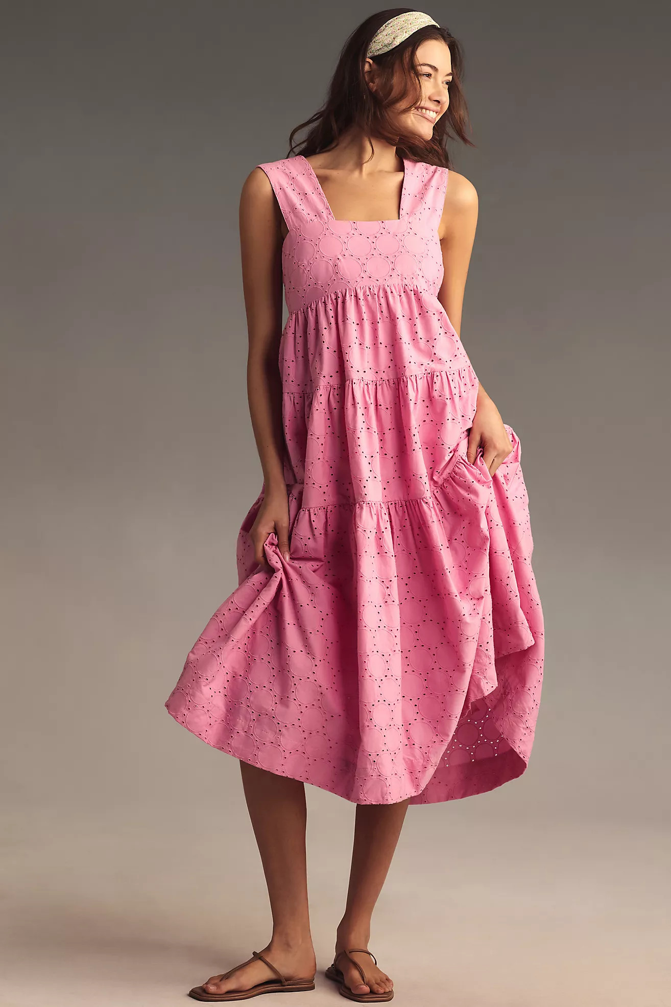 By Anthropologie Square-Neck Eyelet Tiered Midi Dress | Anthropologie (US)