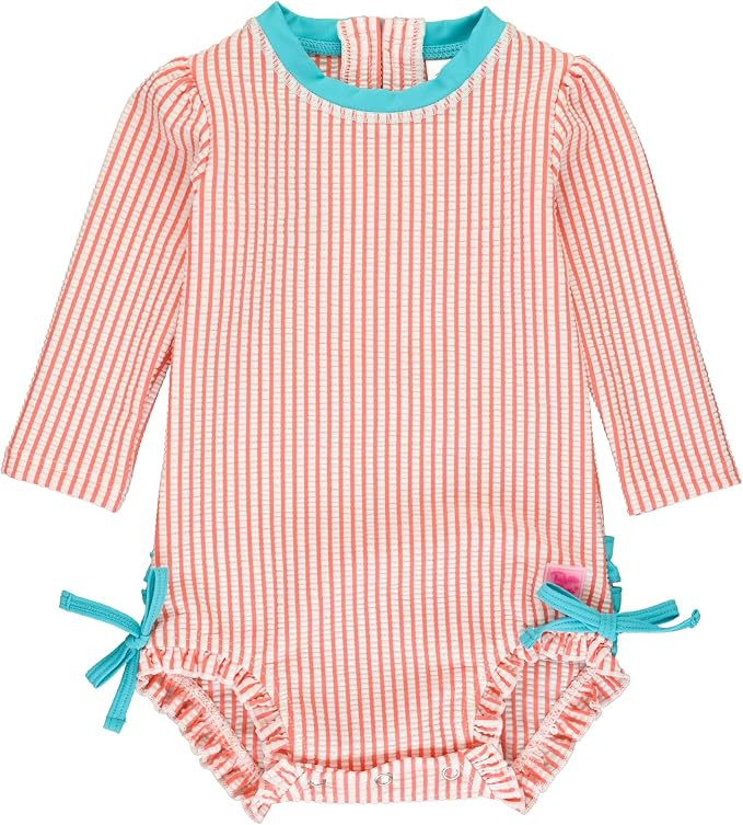 RuffleButts Baby-Girls Seersucker Long Sleeve Rash Guard - One Piece Swimsuit UPF 50+ Toddler | Amazon (US)