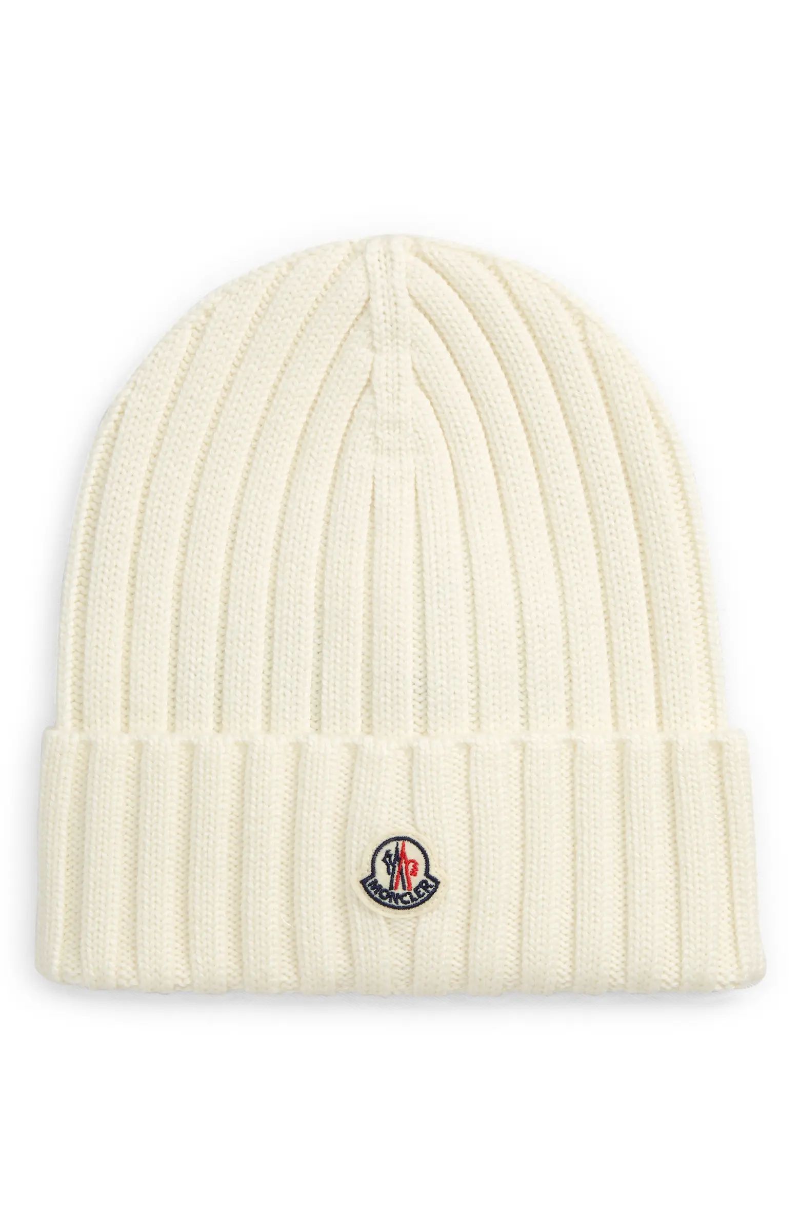 Moncler Logo Patch Rib Wool Beanie | Nordstrom | Nordstrom