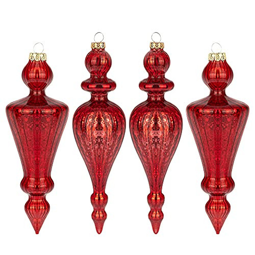 KI Store Mercury Glass Finial Red ChristmasOrnaments Set of 4 Large Hanging Christmas Finials for Christmas Tree Decoration Holiday Décor | Amazon (US)