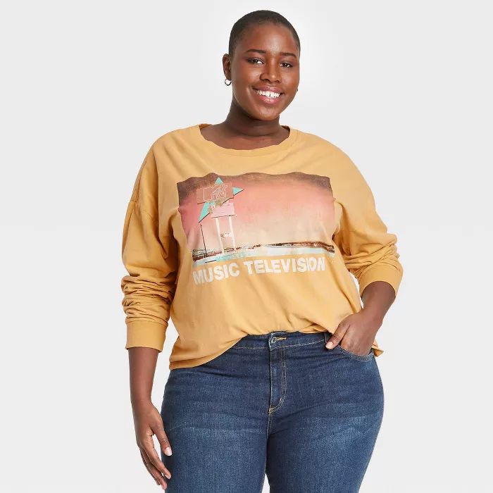 Women's MTV Neon Sign Long Sleeve Graphic T-Shirt - Yellow | Target