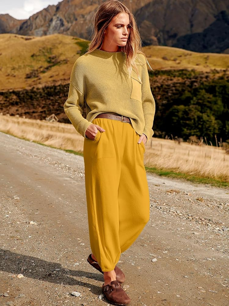 ANRABESS Women's Two Piece Outfits Long Sleeve Knit Top Fall Sweater Set Oversized Pants Tracksui... | Amazon (US)