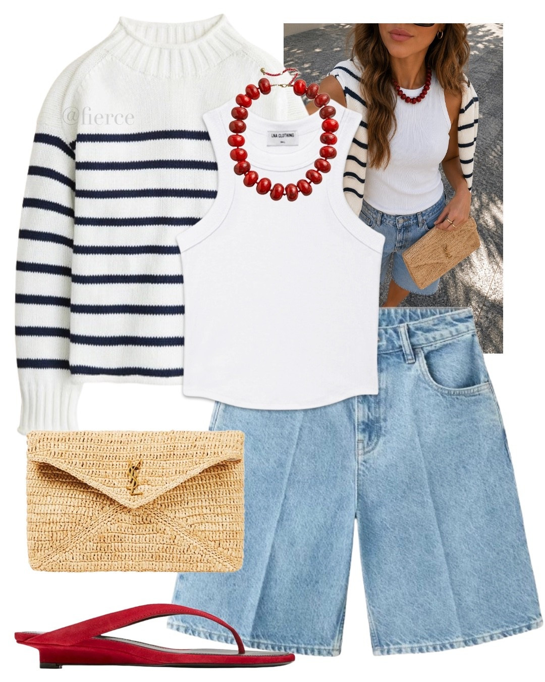 Striped jumper blue denim Bermuda shorts raffia clutch bag

#LTKsummer #LTKuk #LTKeurope
