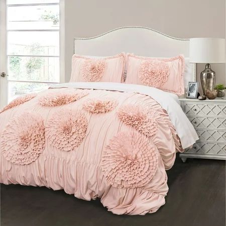 Lush Decor Serena Textured Ruffle Detail Comforter, Full/Queen, Pink Blush, 3-Pc Set | Walmart (US)