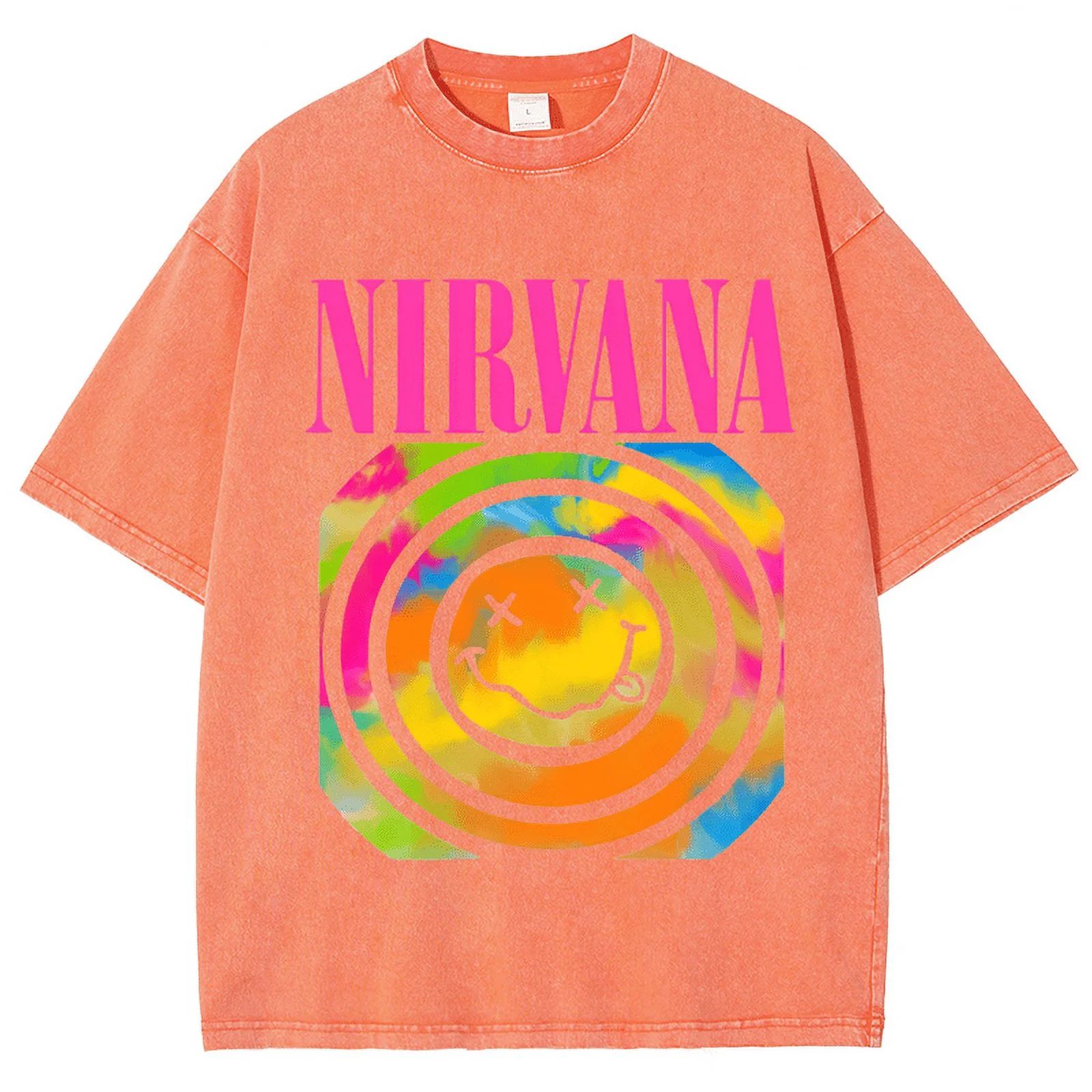 CustomMagic Unisex Nirvana Smile Face Classic Print Crew Neck Short Sleeve Wash Denim Casual T-sh... | Walmart (US)