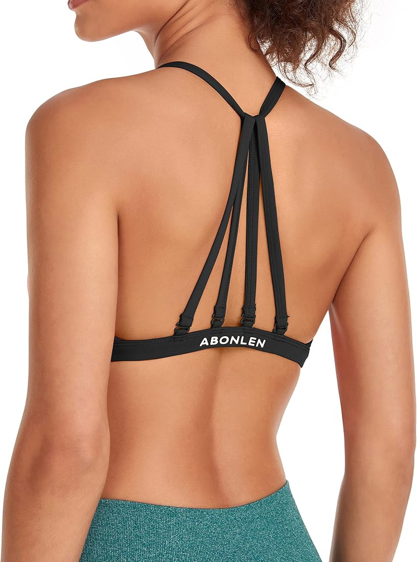 Abonlen Sports Bras for Women Workout Strappy Backless Bra Yoga Crop Tank Top | Amazon (US)