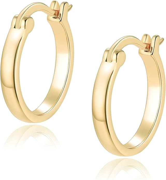 Jewlpire 14K Gold Hoop Earrings with 925 Sterling Silver Post Hypoallergenic Lightweight Small Ho... | Amazon (US)