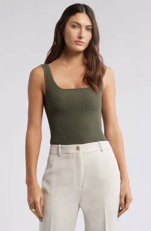 Open Edit Luxe Sculpt Rib Tank in Olive Sarma at Nordstrom, Size Xx-Small | Nordstrom