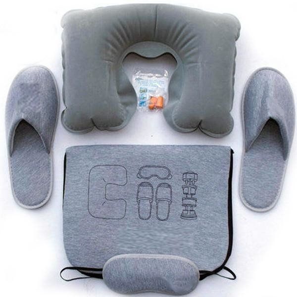 4-Piece Travel Sleeping Kit With Neck Pillow, Eye Mask, Slippers And Earplugs - Walmart.com | Walmart (US)