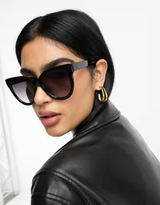ASOS DESIGN chunky flare cat eye sunglasses in black | ASOS (Global)