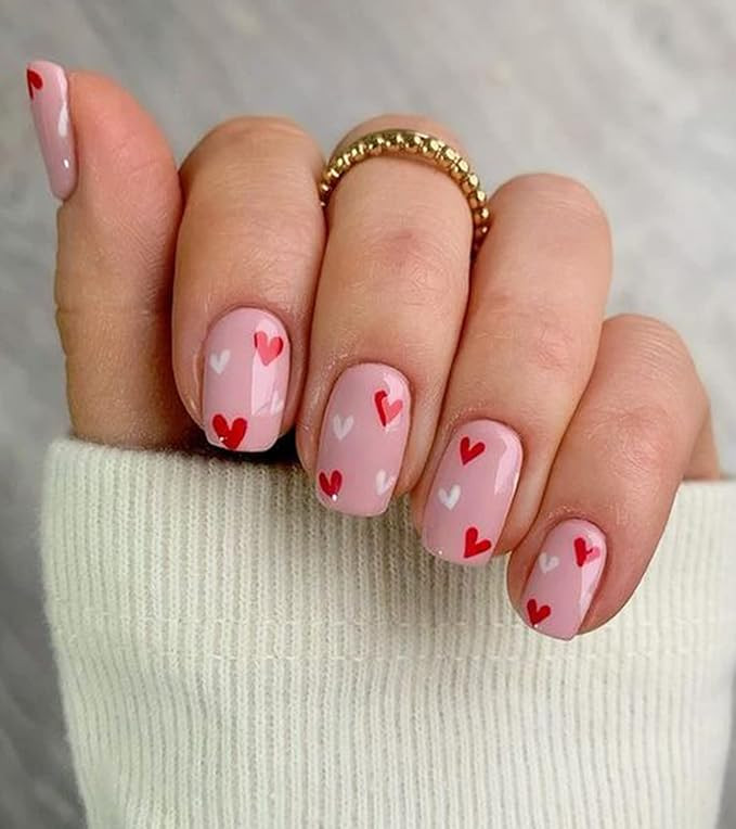 Amazon.com: Morily Press on Nails Medium Square Valentine's Day Fake Nails Pink Matte Stick on Na... | Amazon (US)