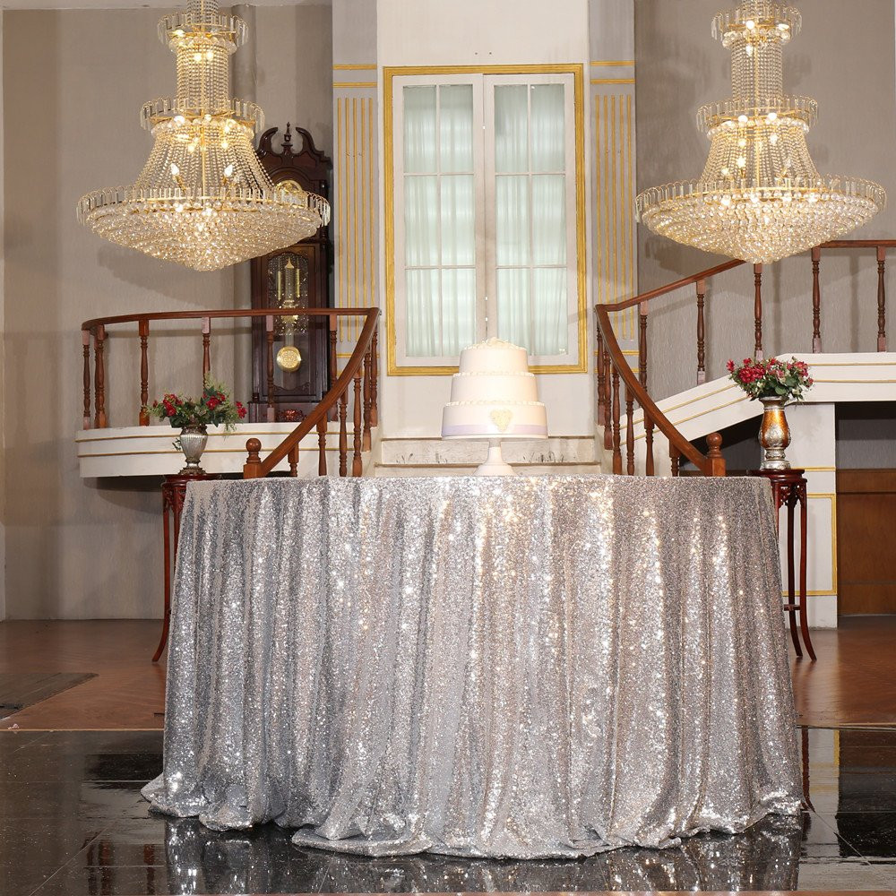 PartyDelight Sequin Tablecloth Round 90" Silver | Amazon (US)