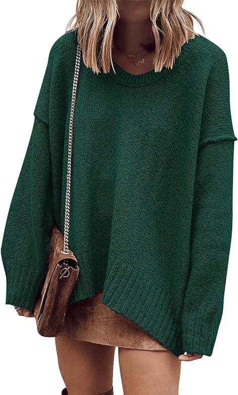 ANRABESS Women's Oversized Sweater Casual Off Shoulder Scoop Neck Batwing Sleeve Knit 2023 Trendy... | Amazon (US)