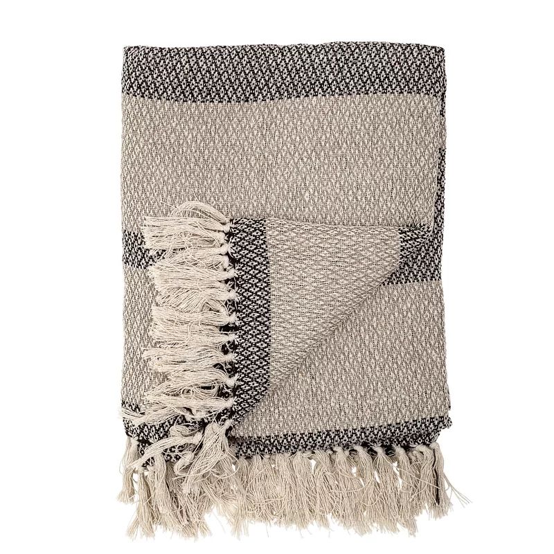 Grey Striped Cotton Blend Knit Throw with Fringe | Wayfair North America